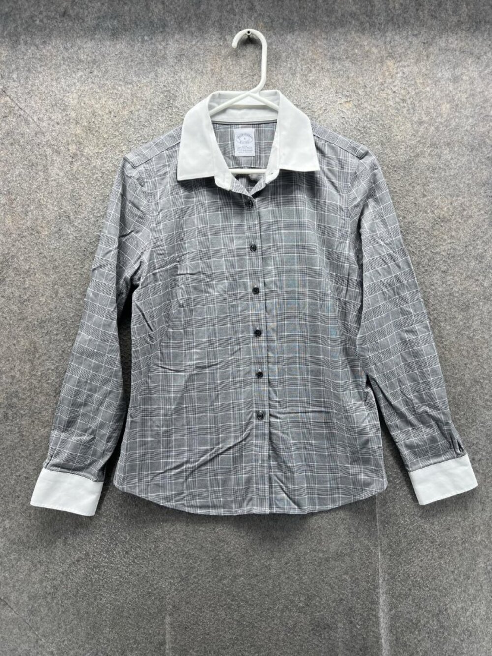 Brooks Brothers Shirt Women 6 Gray Plaid Long Sleeve Button Up Non Iron Fitted